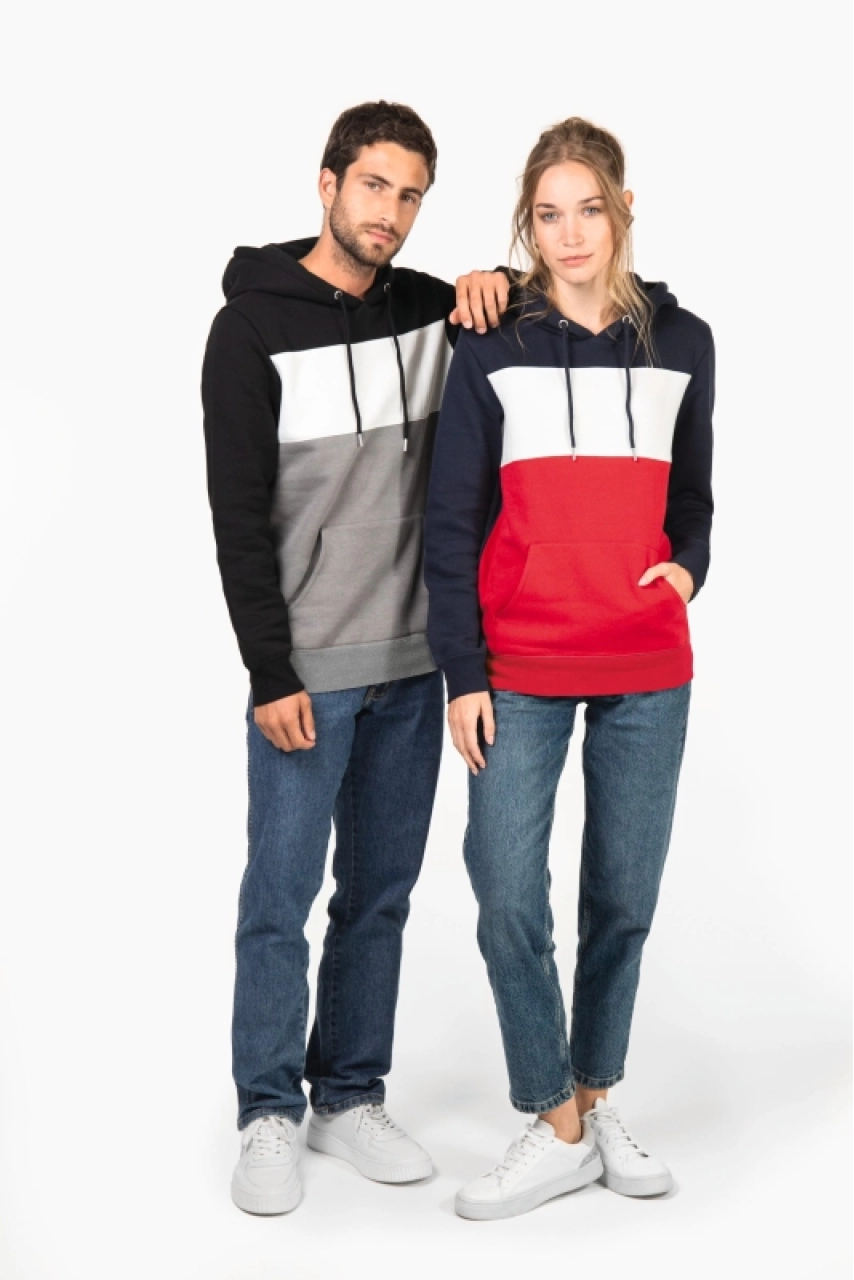 Sweat-shirt tricolore à capuche unisexe