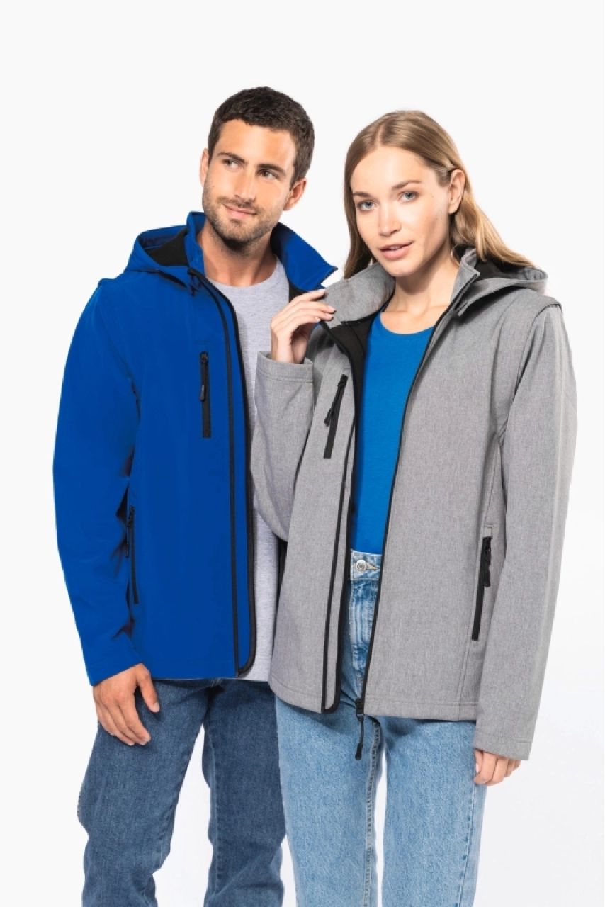Veste Softshell 3 couches à capuche avec manches amovibles unisexe
