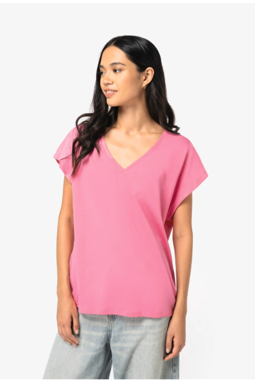 T-shirt écoresponsable loose à col V femme