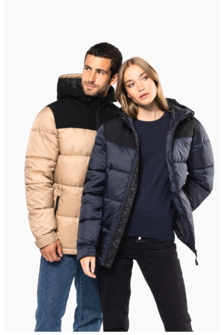 Parka matelassée à capuche bi-ton unisexe