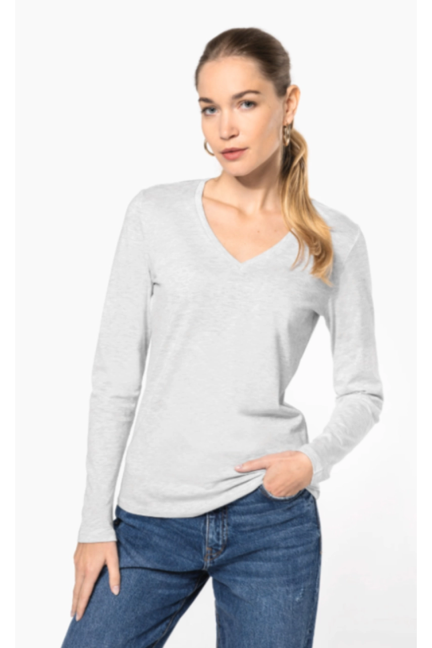 T-shirt col V manches longues femme