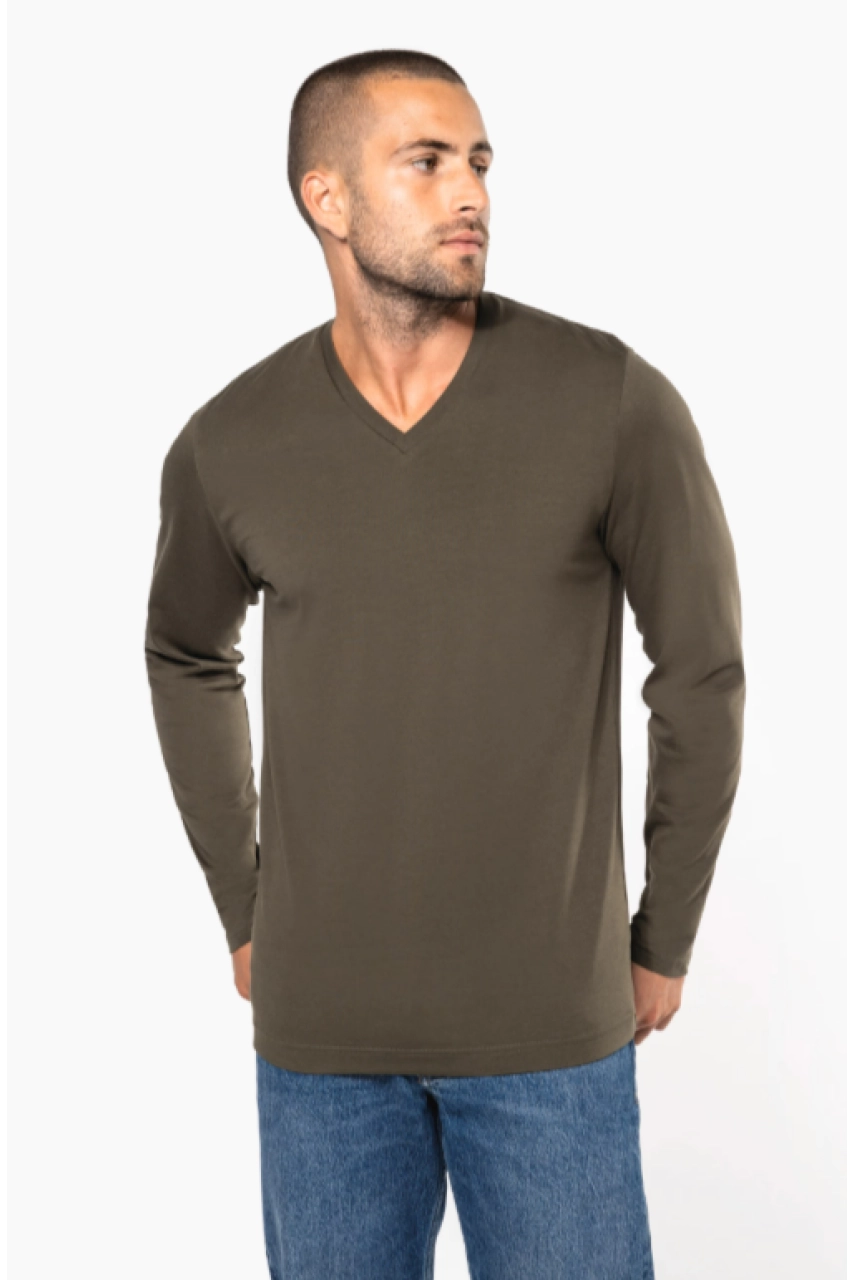 T-shirt col V manches longues