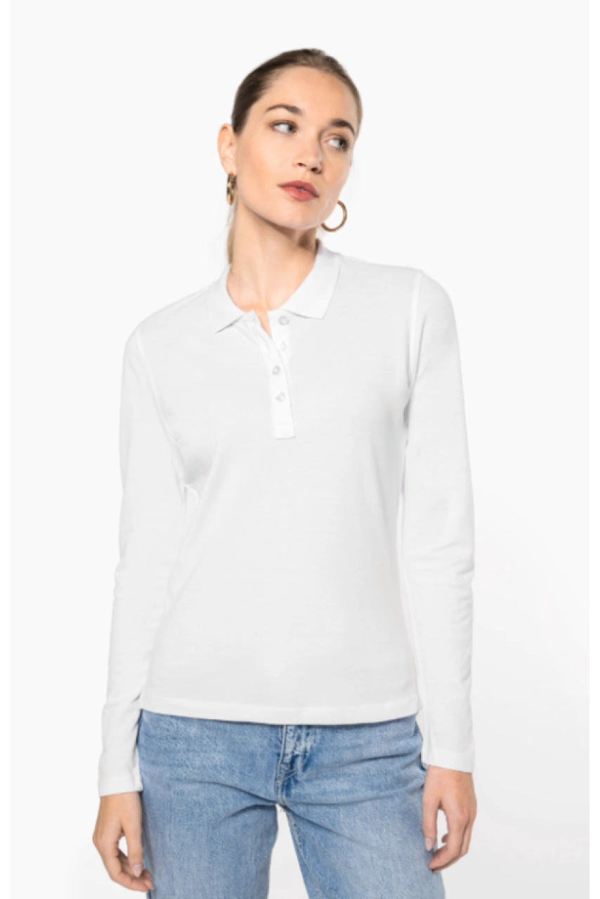 Polo piqué manches longues femme