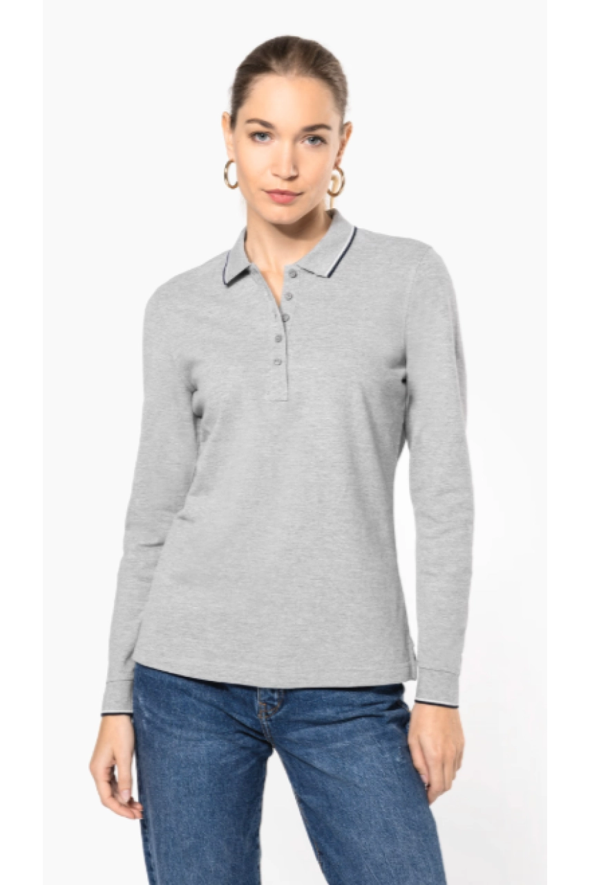 Polo maille piquée manches longues femme