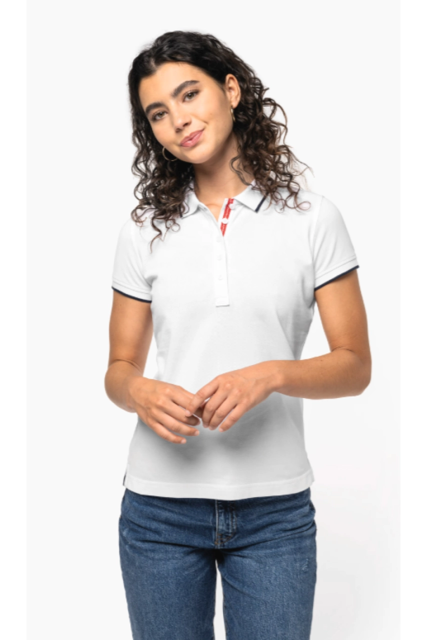 Polo maille piquée manches courtes femme