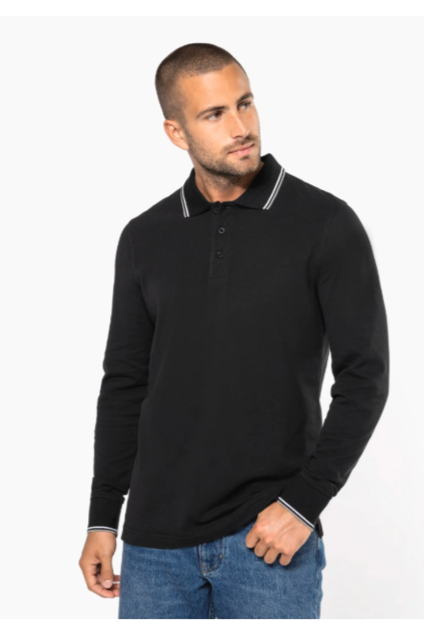 Polo maille piquée manches longues homme