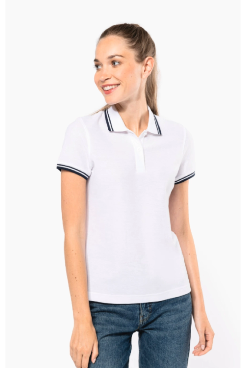 Polo femme manches courtes à liserés contrastés