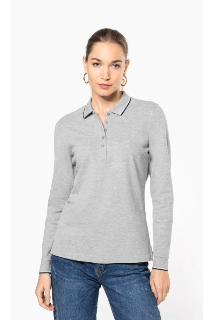 Polo maille piquée manches longues femme