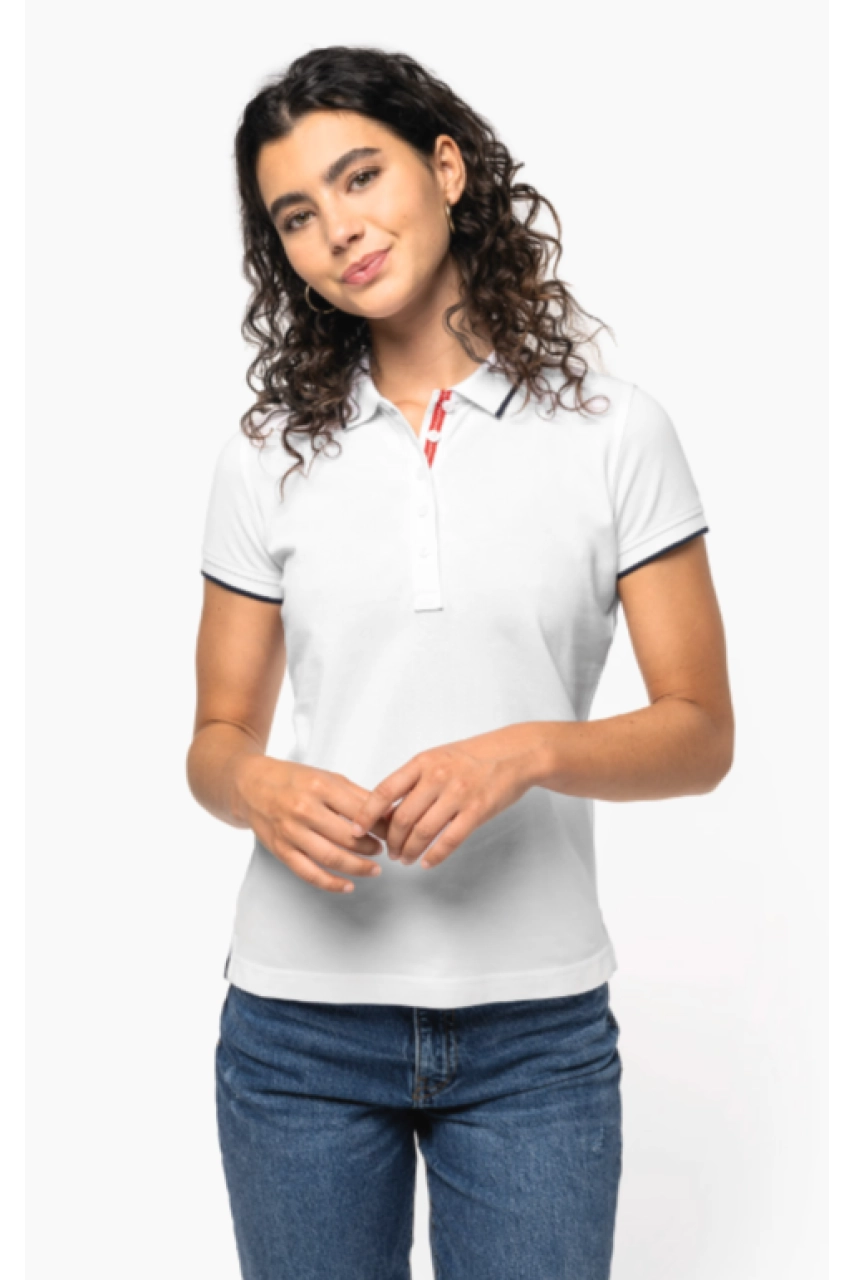 Polo maille piquée manches courtes femme