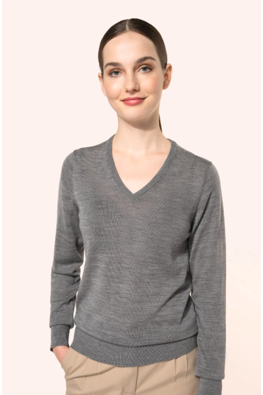 Pull Mérinos col V femme