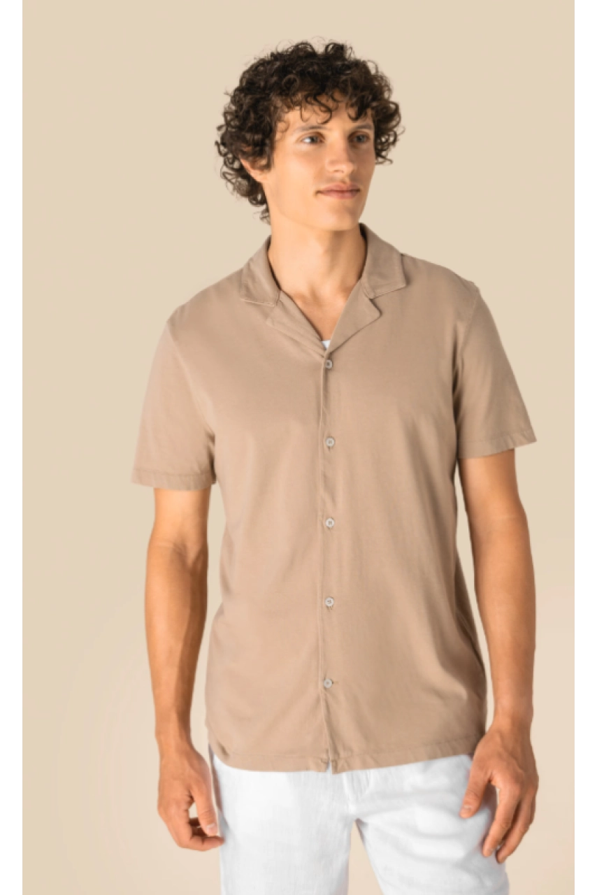 Chemise écoresponsable délavée en jersey manches courtes à col bowling homme