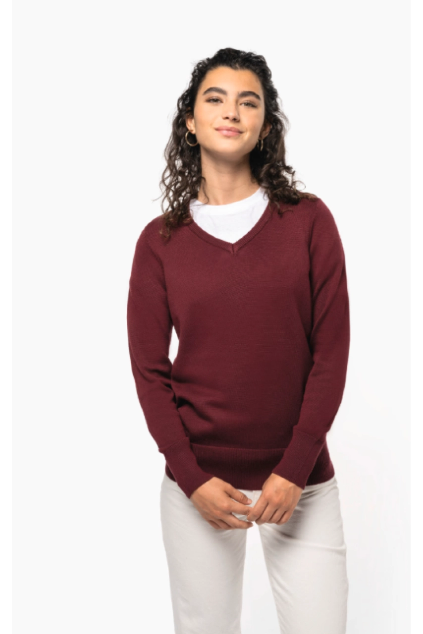 Pull col V femme
