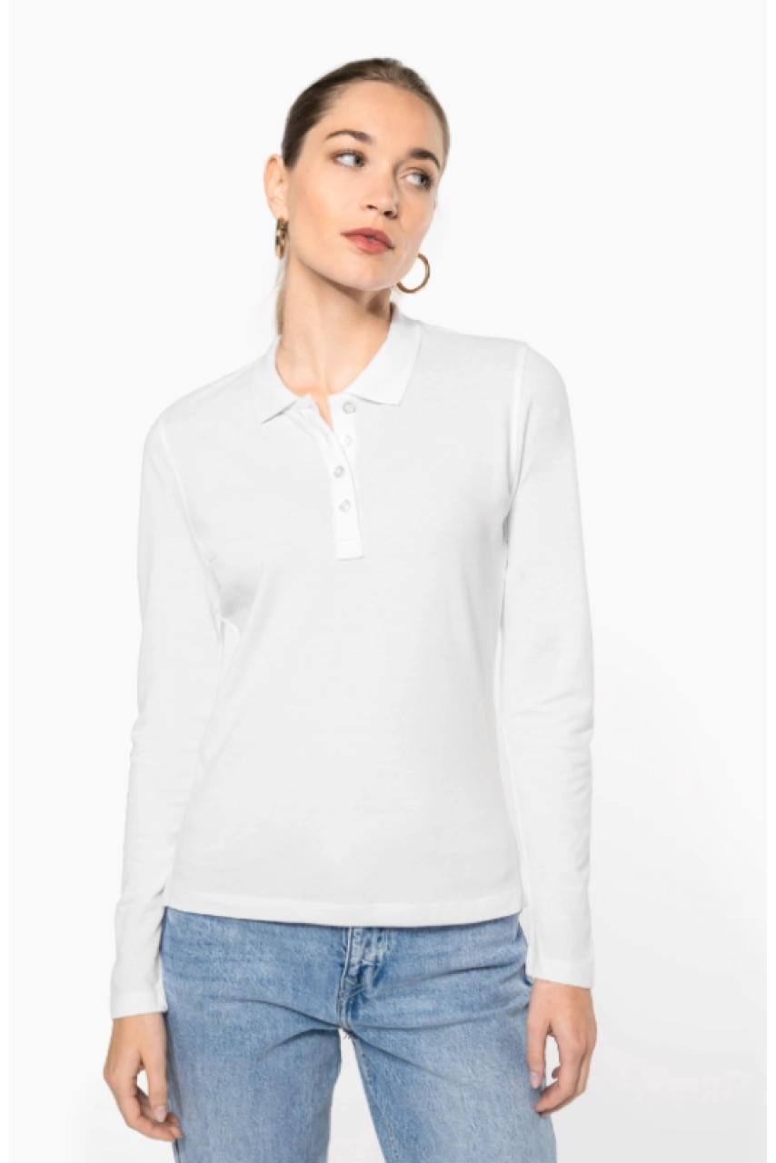 Polo piqué manches longues femme